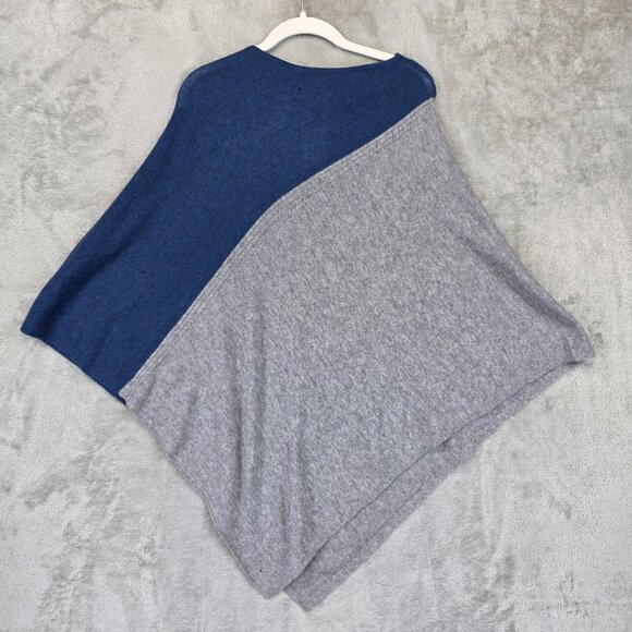 Celeste Poncho Womens One Size Blue Gray Wool Cashmere Blend Colorblock Knit - Picture 7 of 13